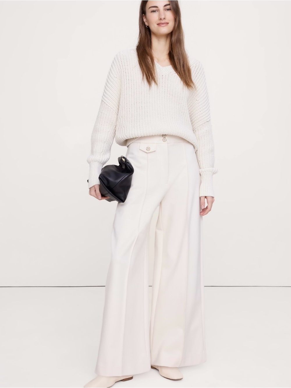 NWT-Banana Republic High Rise Wide-Leg Drapery Ponte Pant, Large
